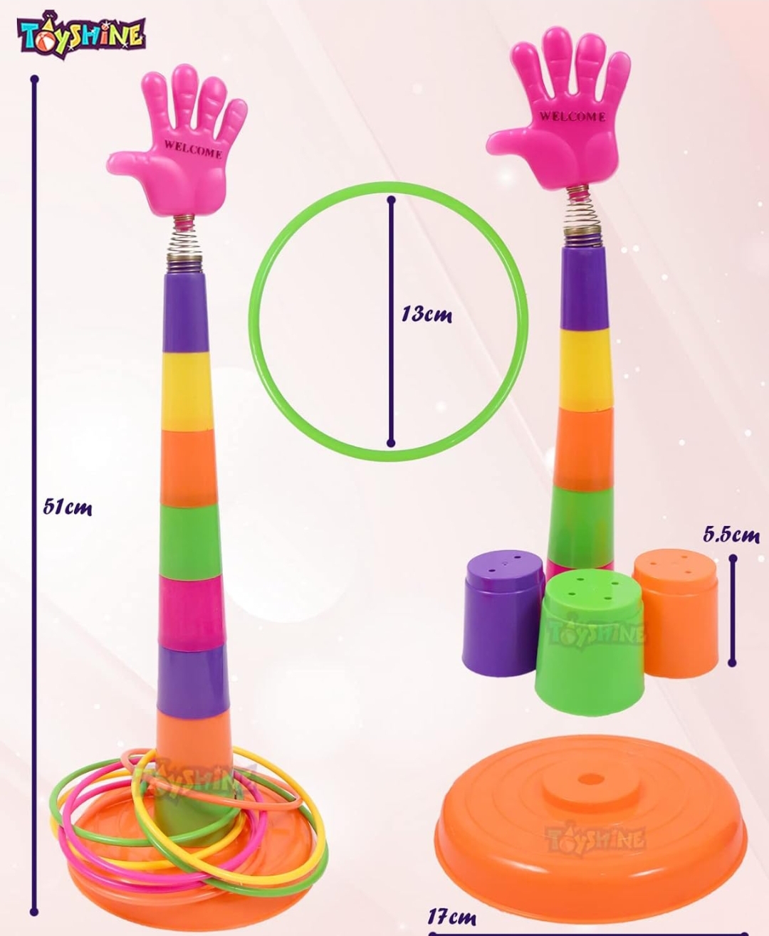 Toyshine 2 in 1 Ring Toss Game | Shape Sorter Color Recognition Aim and Strike Game - Multicolor