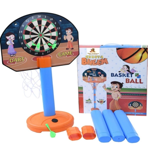 Basketball for kids 2 in1 Set with Adjustable Stand and Magnetic Dart Game Basket Ball for Indoor Outdoor use (Rubber Basketball &amp; 3 Darts Included in The Box)