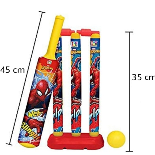 Plastic Spiderman Cricket Kit Combo Set for Kids with 3 Stumps with Bat and Ball (Multicolour) (Spiderman Cricket Set -1)