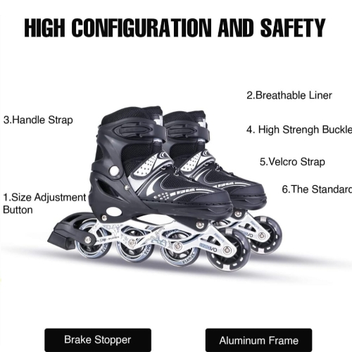 Qwick Click Adjustable Red Inline Skates with Light up Wheels, Fun Roller Blades with Adjustable Skates for Kids, Teenagers and Adults Free Size ABEC 7 Bearings, Roller Skating (Standard, Black 2) 58% off