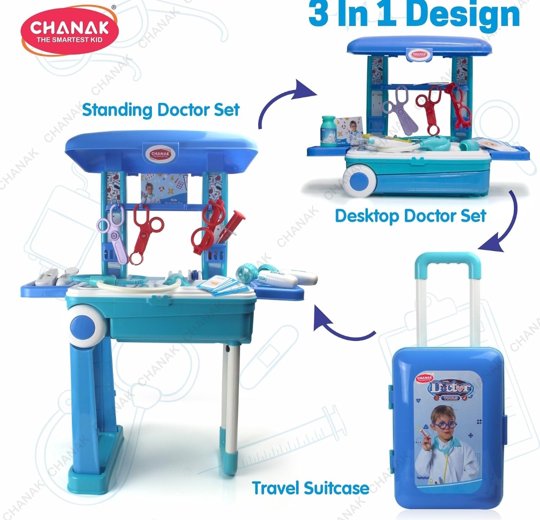 Premium Doctor Set Trolley for Kids, Doctor Set with LED Light Instruments, Pretend Play Doctor Set Trolley for Kids Above 3 Years, Doctor Kit for Boys &amp; Girls, BIS Approved. (Blue Trolley)