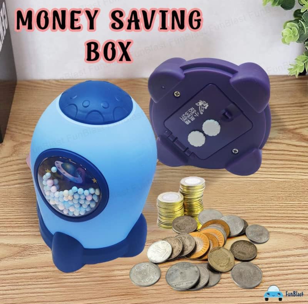 FunBlast Space Piggy Bank with Number Code Lock - Money Saving Coin Bank, Plastic Piggy Bank for Kids, Birthday Return for Boys &amp; Girls, Money Bank, Coin Box for Kids (Random Color)