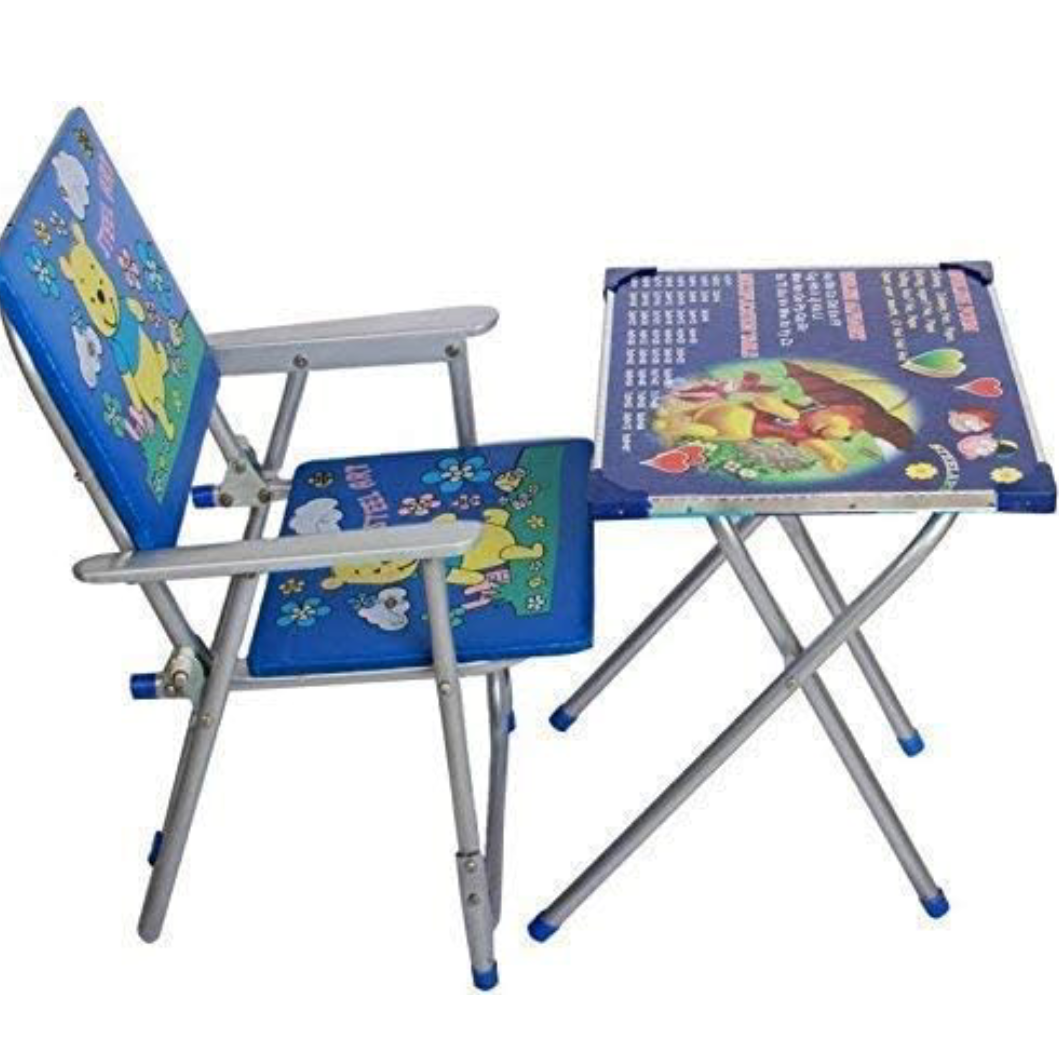 Grazia Kids Durable Wooden Folding Study Table Chair Set (2-8 Years) - Large-Blue-Made in India