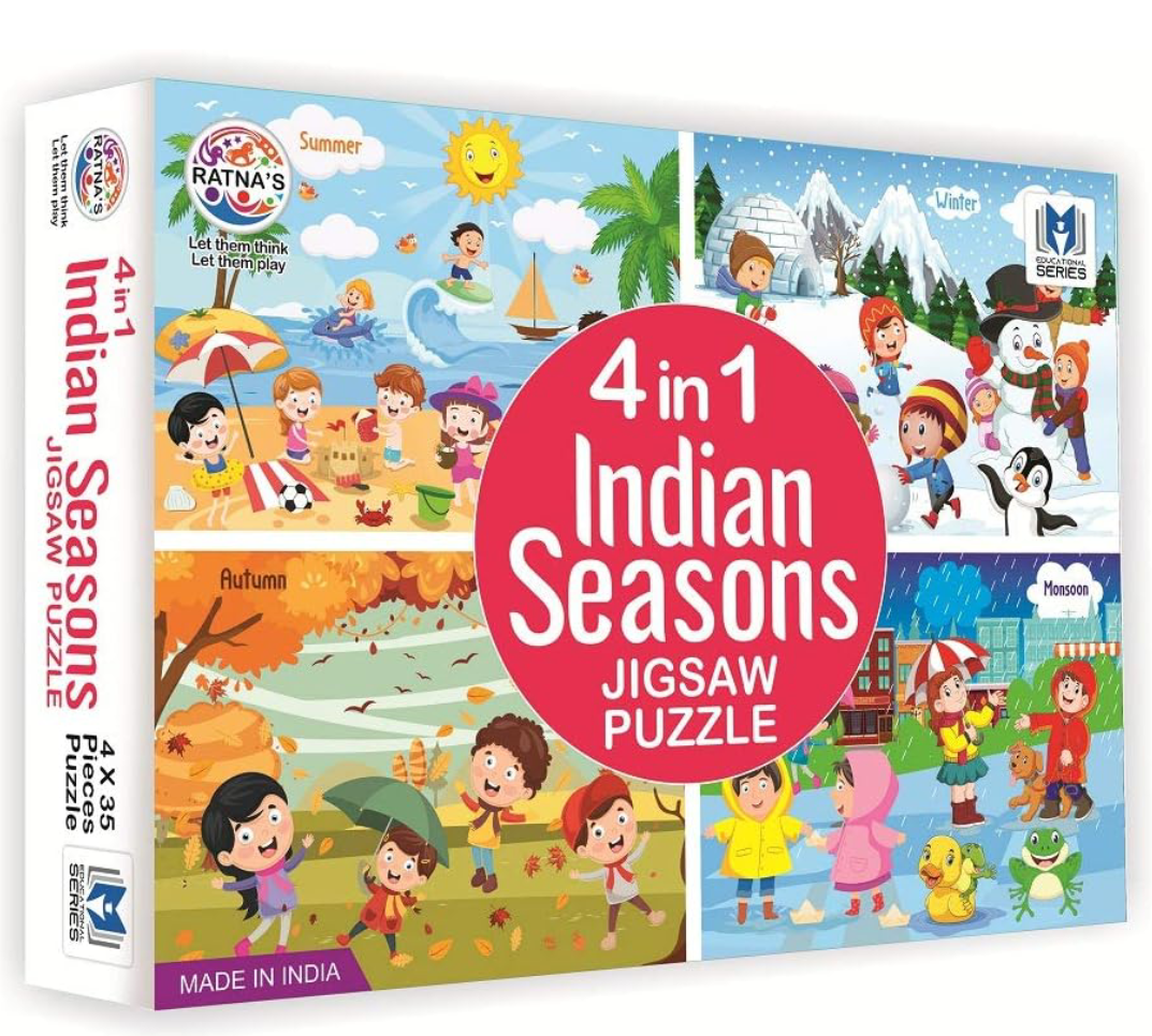 Ratna's 4 in 1 Indian Seasons Jigsaw Puzzle for Kids - Set of 4 | 35-Piece Puzzles | Educational Toy for Cognitive Development | Vibrant Colors | Puzzle Guide Included | Ages 3 and Up