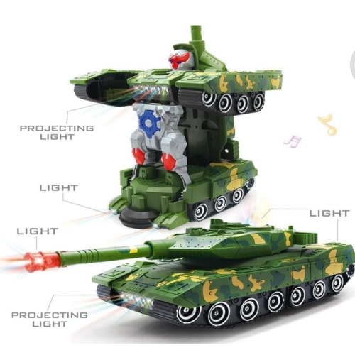 Mitan 2 in 1 Pull Push Back Action Robot Army Tanker Toy for Kids Push Back Bump &amp; Go Light Music Toy Set for Kids Little New Born Baby Toy Kids (Army Tanker)
