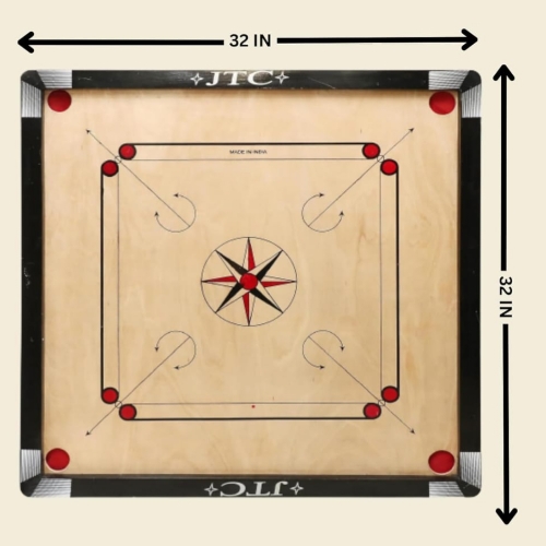 Carrom Board Superior Matte Finish Full Size Carrom Board with Coins Striker and Boric Powder for Kids and Adult, Beige (32×32 Inch Carrom Board with Stand)