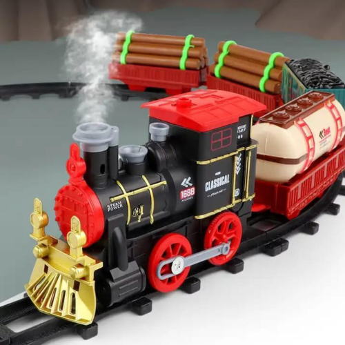 Train Electric Toy Set with Track Smoke Sound and Real Flashlight for Kids Classical Set Battery Operated Engine Cargo Car )  🚂Tracks and Train which can be linked with each other. Enjoy the Special ChooChoo Classical Train Experience Package Includes