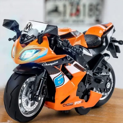Diecast Motorcycle Toy Bike Scale Model,Pull Back Vehicles Alloy Simulation Superbike with Lights and Sound Also for Car Dashboard,Kids,Adult (R1-Orange)