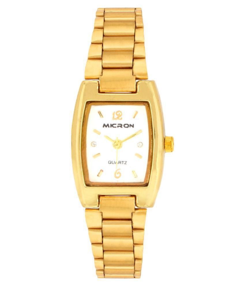 "Timeless Elegance: Black Strap Ladies Watch with Gold and White Round Dial"